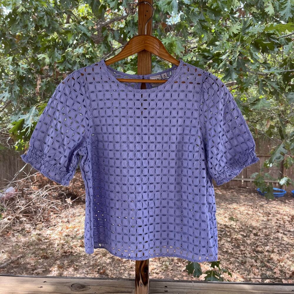 Gap Women's Eyelet Puff Sleeve Top Periwinkle Size M